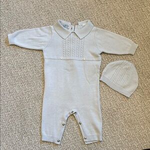 Baby blue Knitted Long Sleeve Collared One Piece